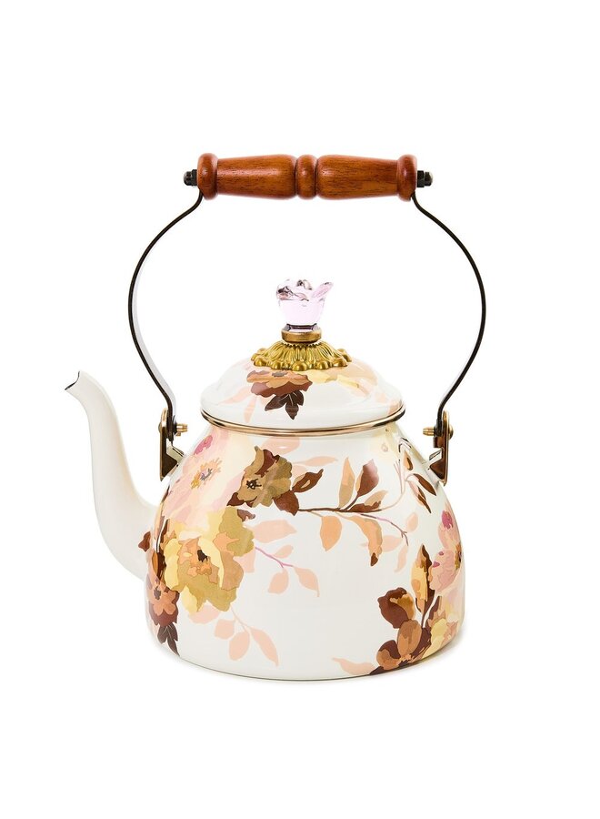 Wild Rose White 2 Quart Tea Kettle
