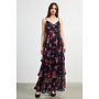 Floral Print Tiered Maxi Dress- Black-Multi