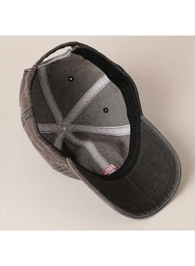 USA Embroidered Denim Baseball Cap - Black