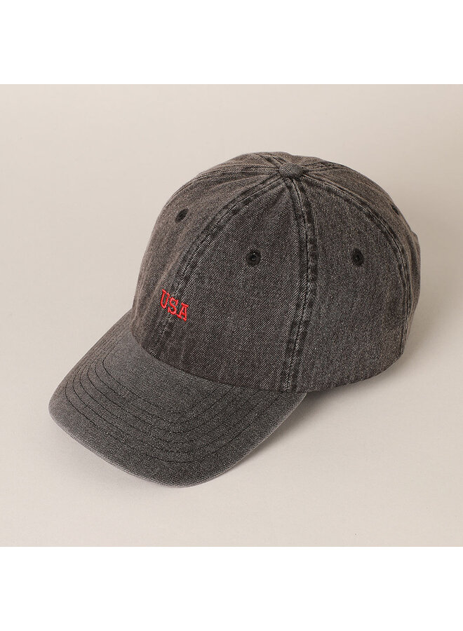 USA Embroidered Denim Baseball Cap - Black