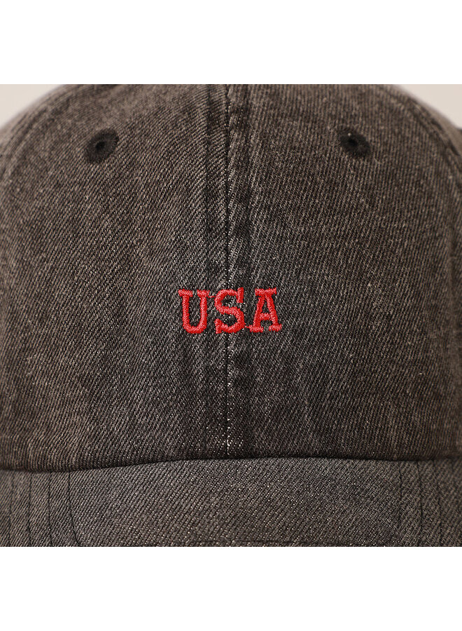 USA Embroidered Denim Baseball Cap - Black