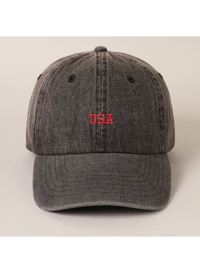 USA Embroidered Denim Baseball Cap - Black