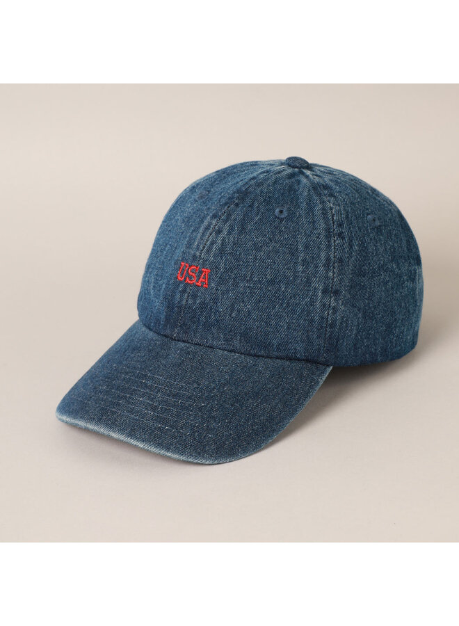 USA Embroidered Denim Baseball Cap - Dark Blue