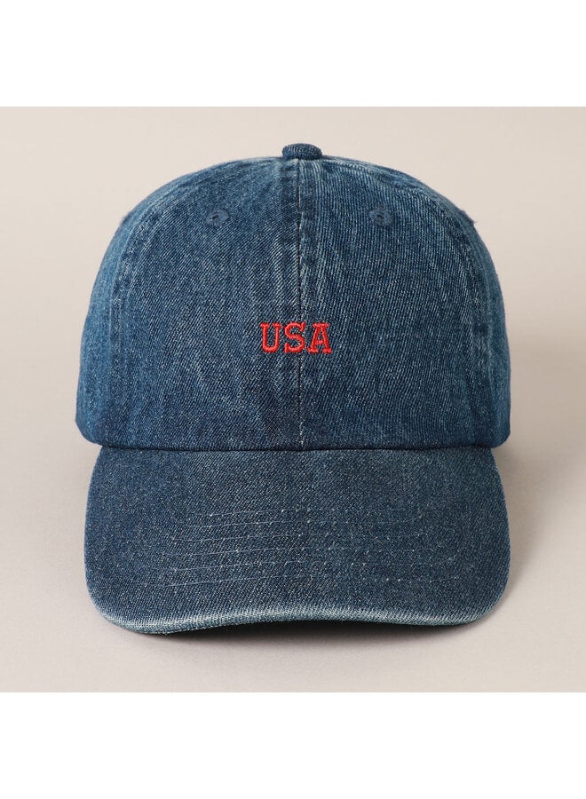 USA Embroidered Denim Baseball Cap - Dark Blue