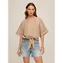 Janice Cuffed Slv Tie Front Top