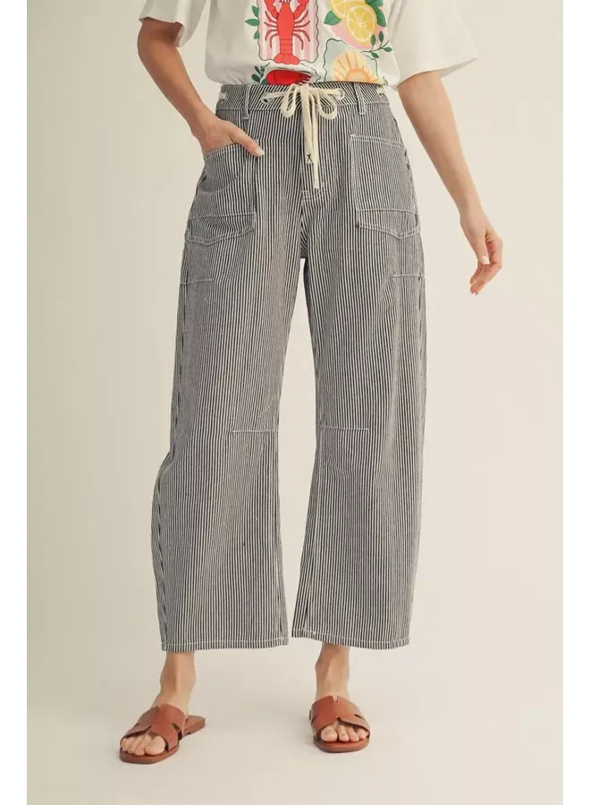 Drawstring Stripe Barrel Pants -