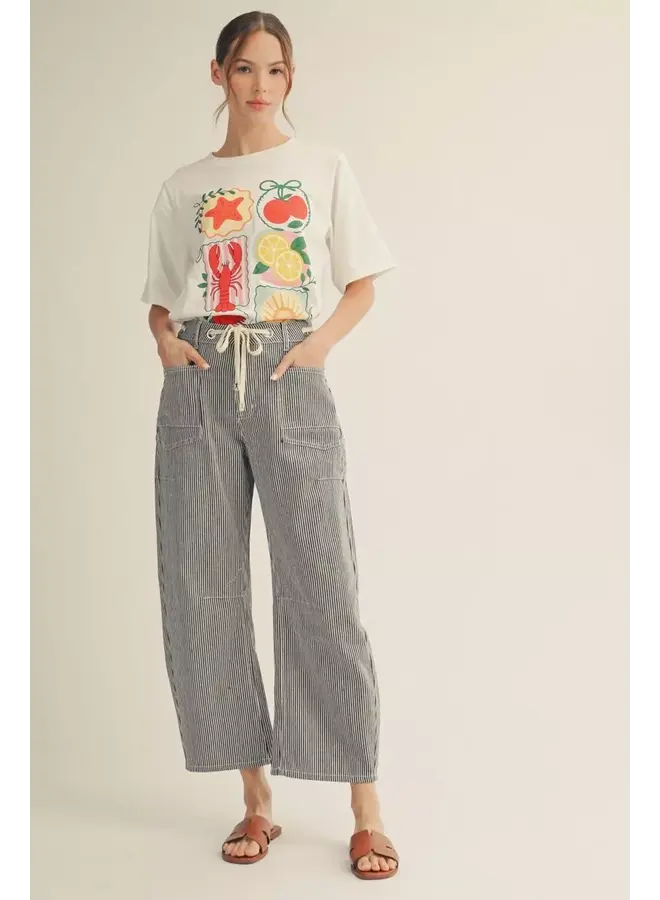 Drawstring Stripe Barrel Pants -