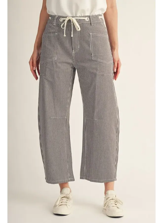Drawstring Stripe Barrel Pants -
