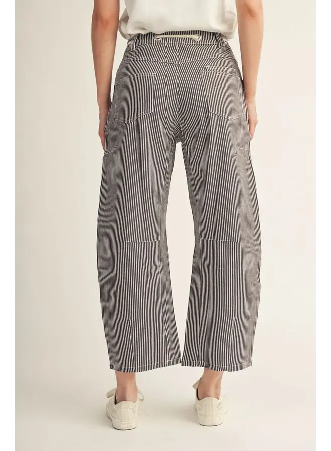 Drawstring Stripe Barrel Pants -