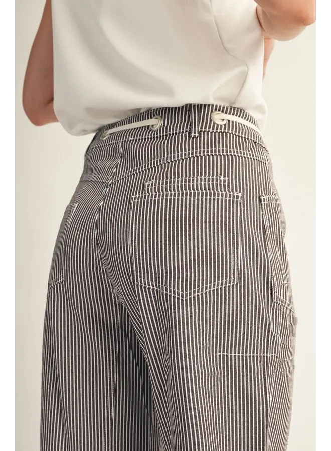 Drawstring Stripe Barrel Pants -