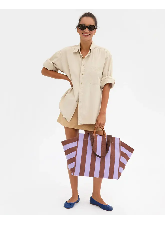 Beach Tote- Canvas Stripe Hazelnut