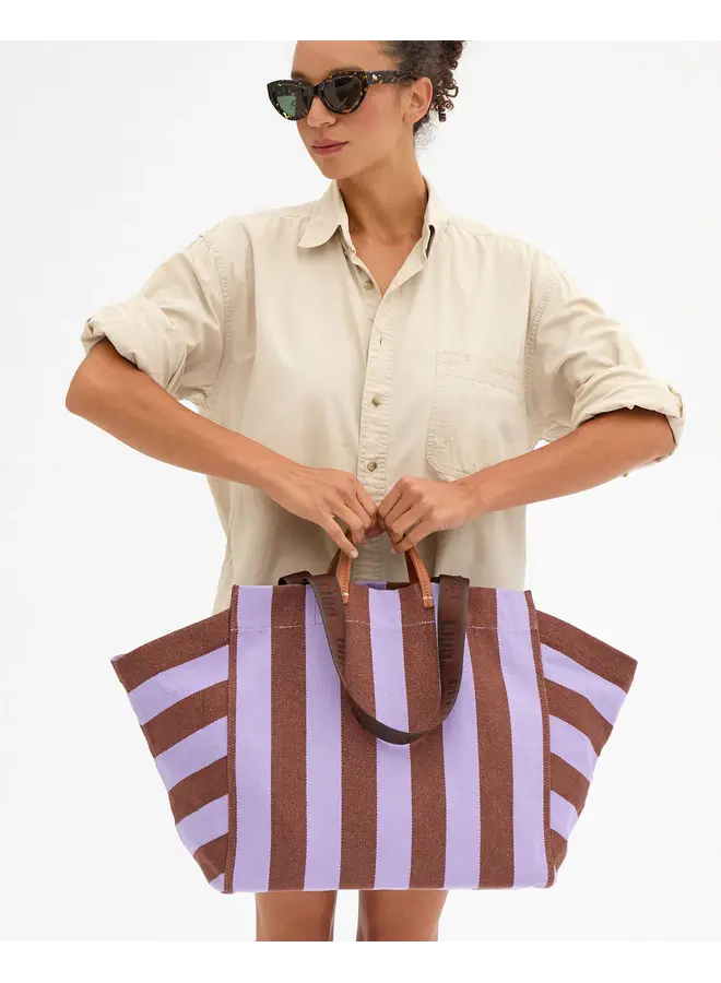 Beach Tote- Canvas Stripe Hazelnut