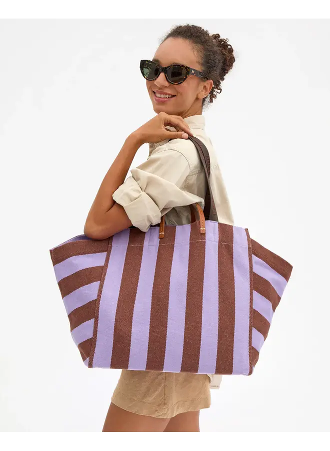 Beach Tote- Canvas Stripe Hazelnut