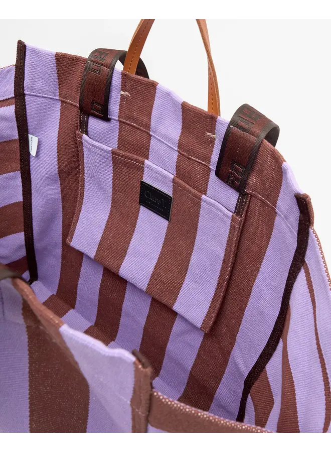Beach Tote- Canvas Stripe Hazelnut
