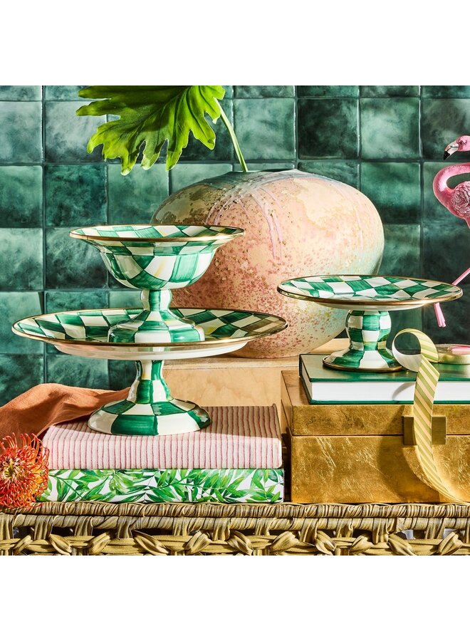 Emerald Check Small Pedestal Platter