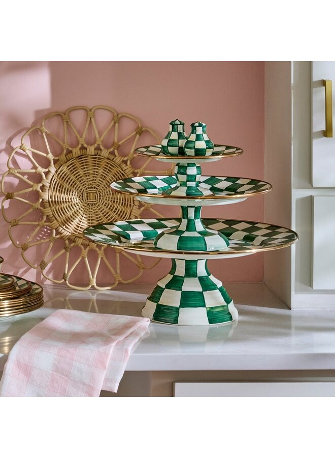 Emerald Check Small Pedestal Platter
