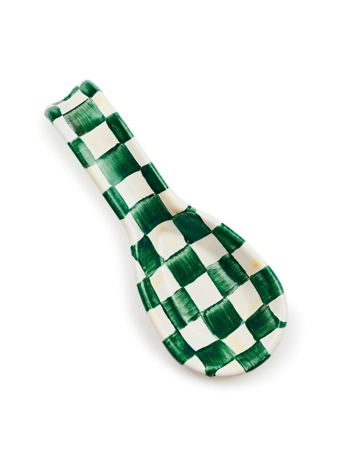 Emerald Check Enamel Spoon Rest