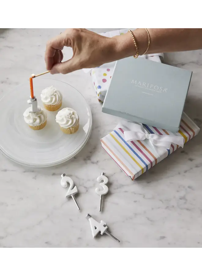 White Candle Number Holder Set
