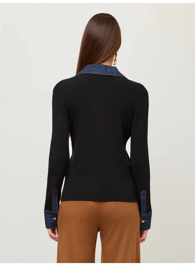 Denim Sweater Button Up Top-