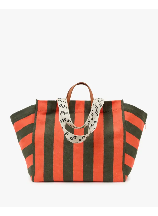 La Cote Tote - Canvas Stripe - Army/Bright Poppy