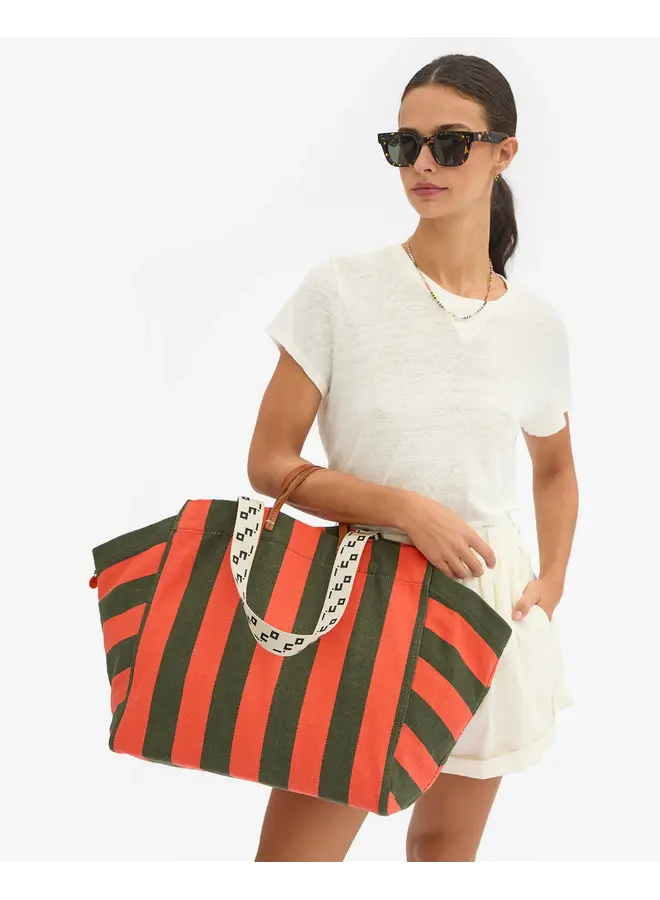La Cote Tote - Canvas Stripe - Army/Bright Poppy
