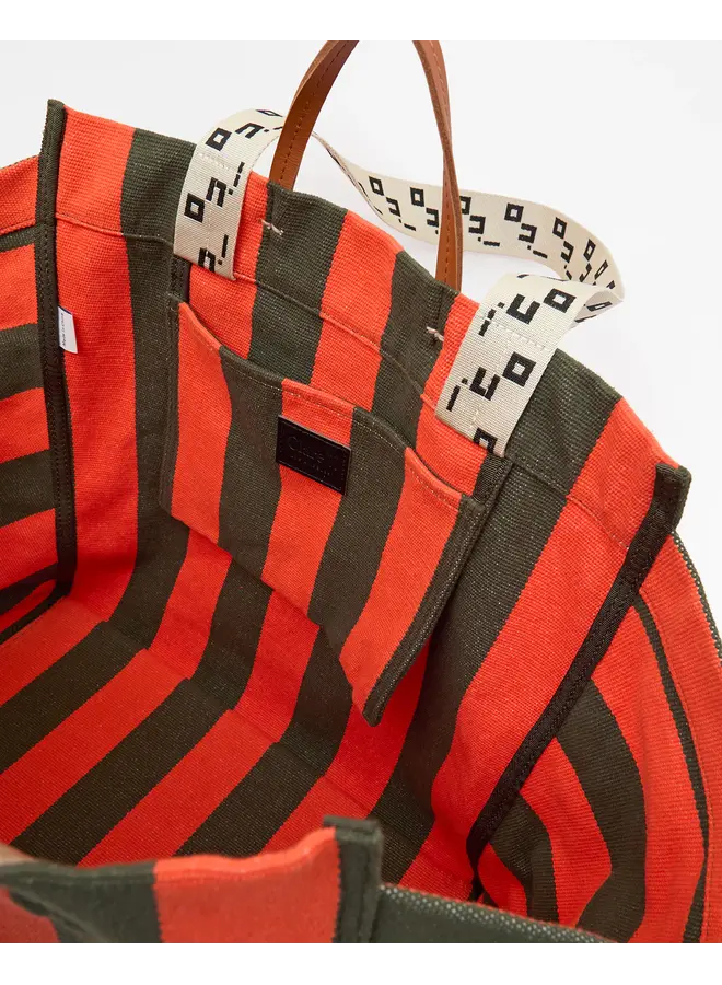 La Cote Tote - Canvas Stripe - Army/Bright Poppy
