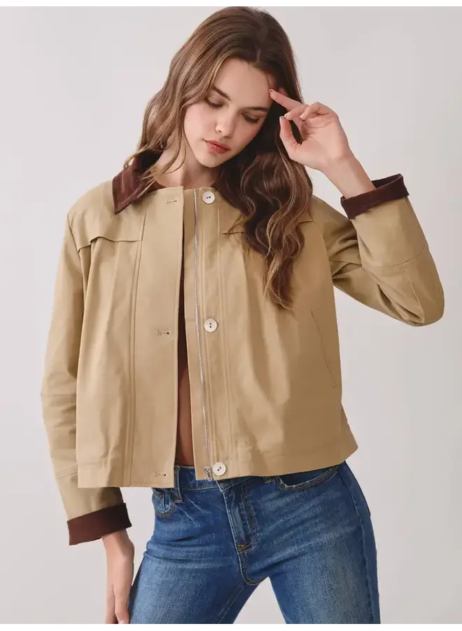 Zip Up Front Cropped Jacket-