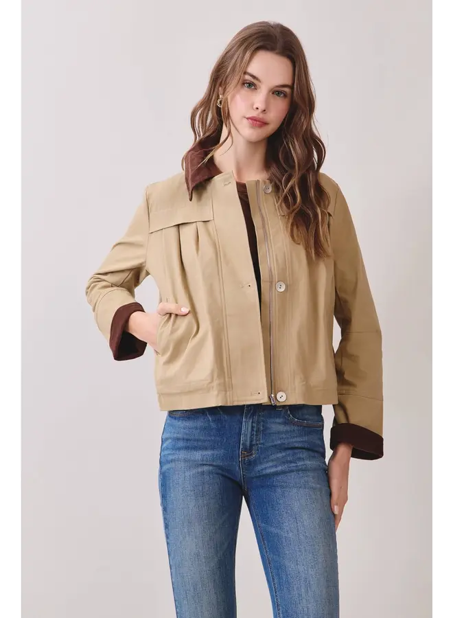 Zip Up Front Cropped Jacket-