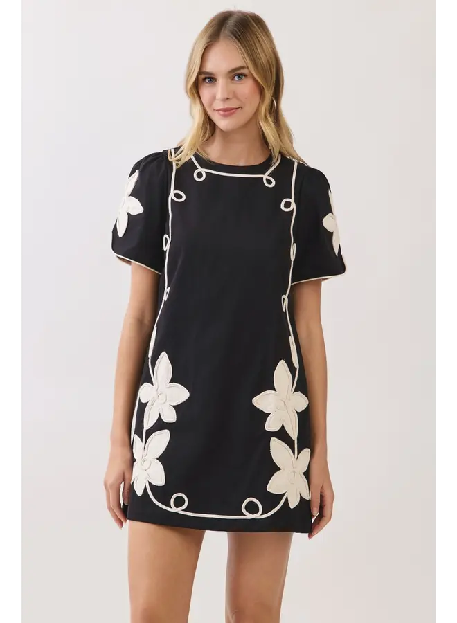 Floral Trim Mini Dress-