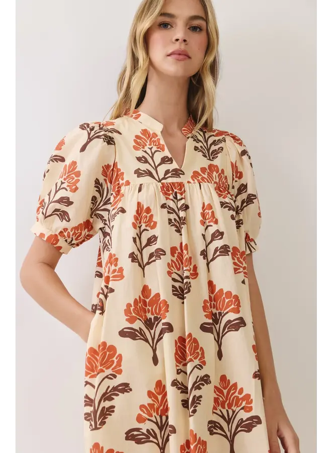 Botanical Babydoll Midi Dress-