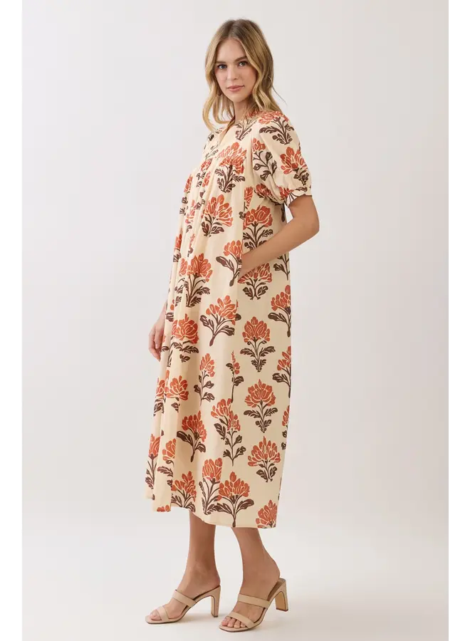 Botanical Babydoll Midi Dress-