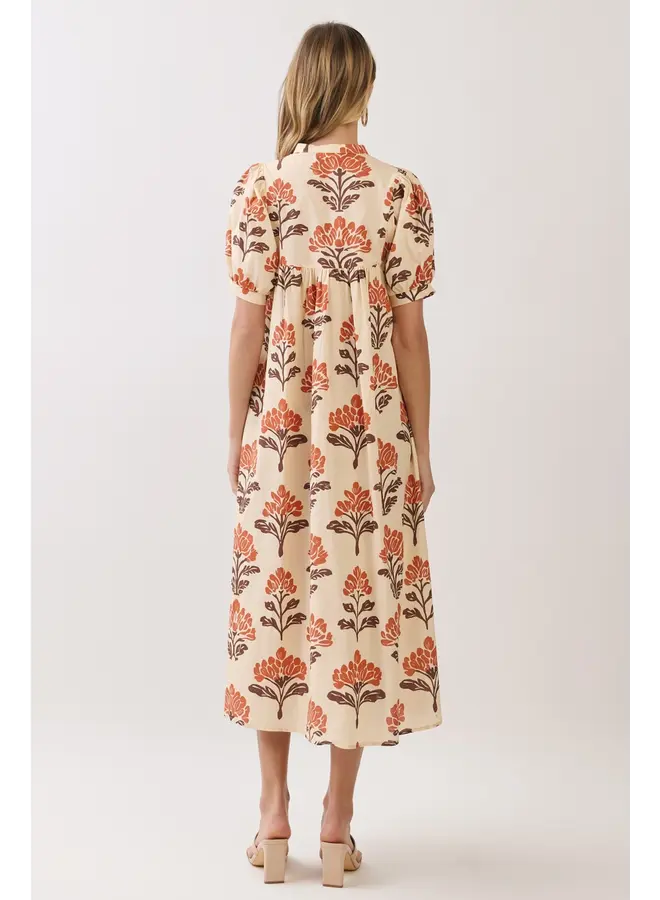Botanical Babydoll Midi Dress-