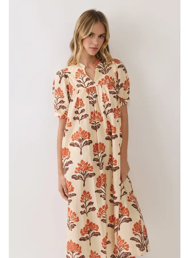 Botanical Babydoll Midi Dress-