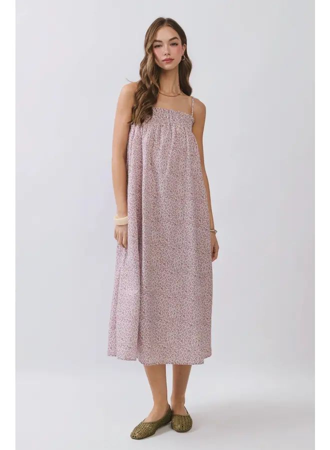 Smocked Neckline Midi Dress-