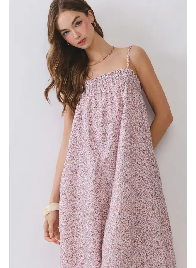 Smocked Neckline Midi Dress-
