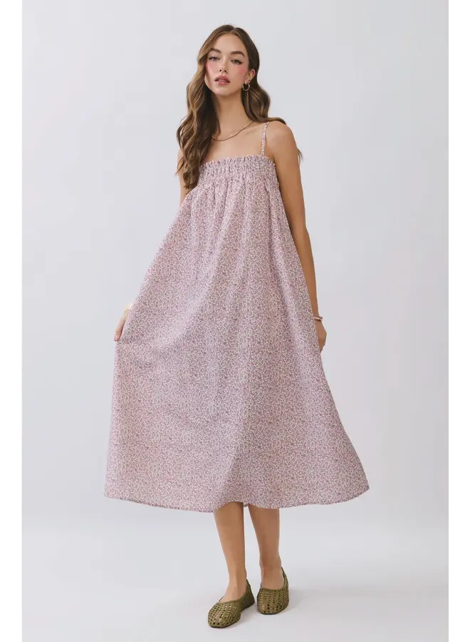 Smocked Neckline Midi Dress-