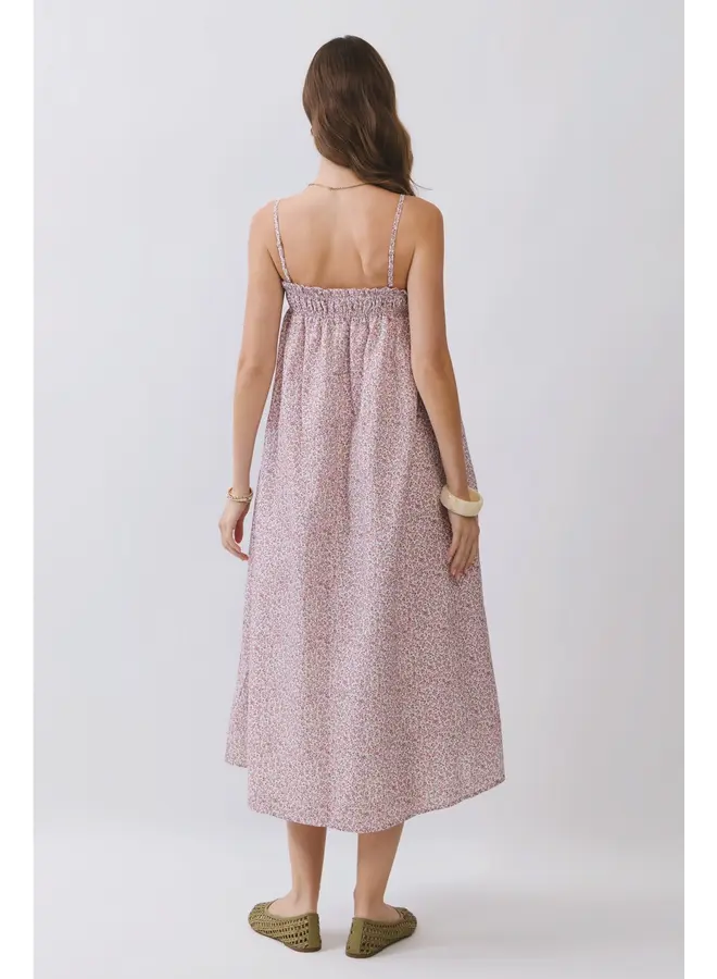 Smocked Neckline Midi Dress-
