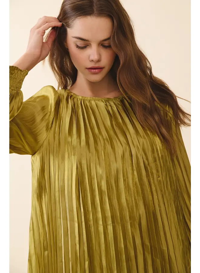 Metallic Pleated Mini Dress-