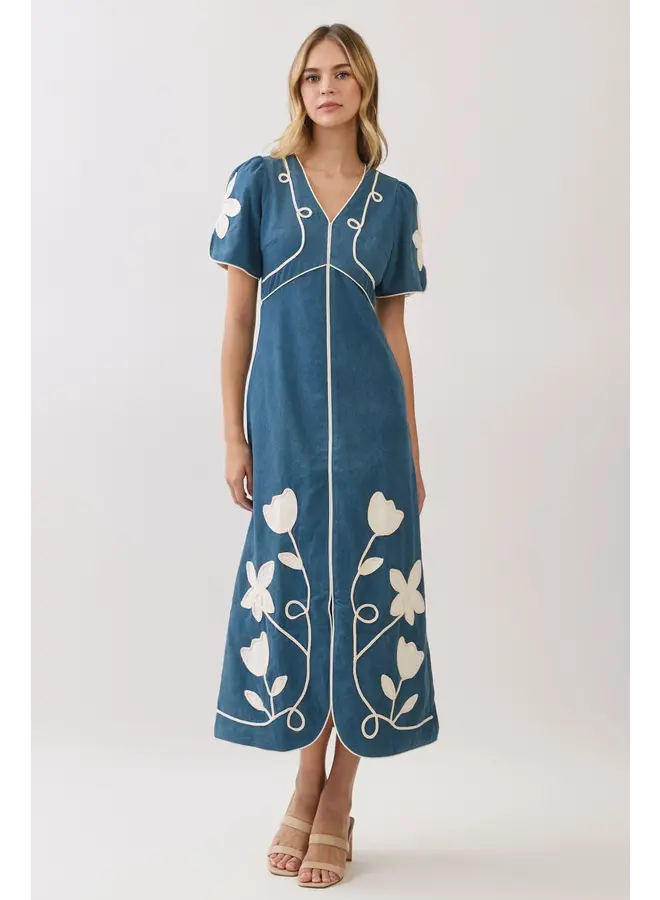 Floral Contrast Trim Midi Dress-
