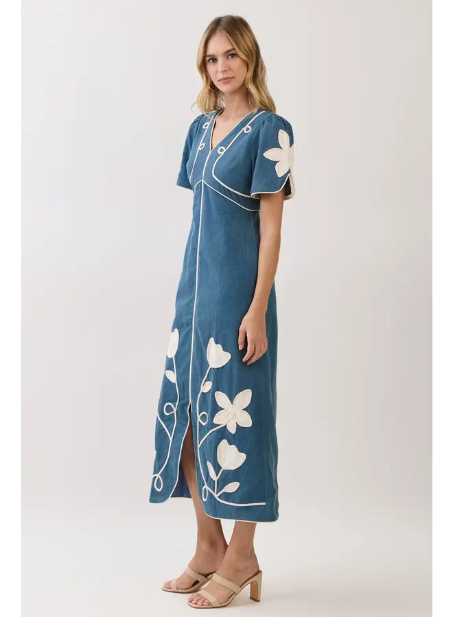 Floral Contrast Trim Midi Dress-