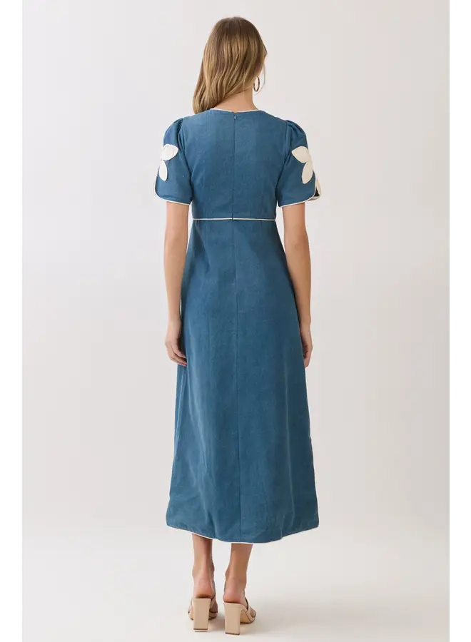 Floral Contrast Trim Midi Dress-