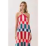 Colorblock Check Halter Maxi Dress-