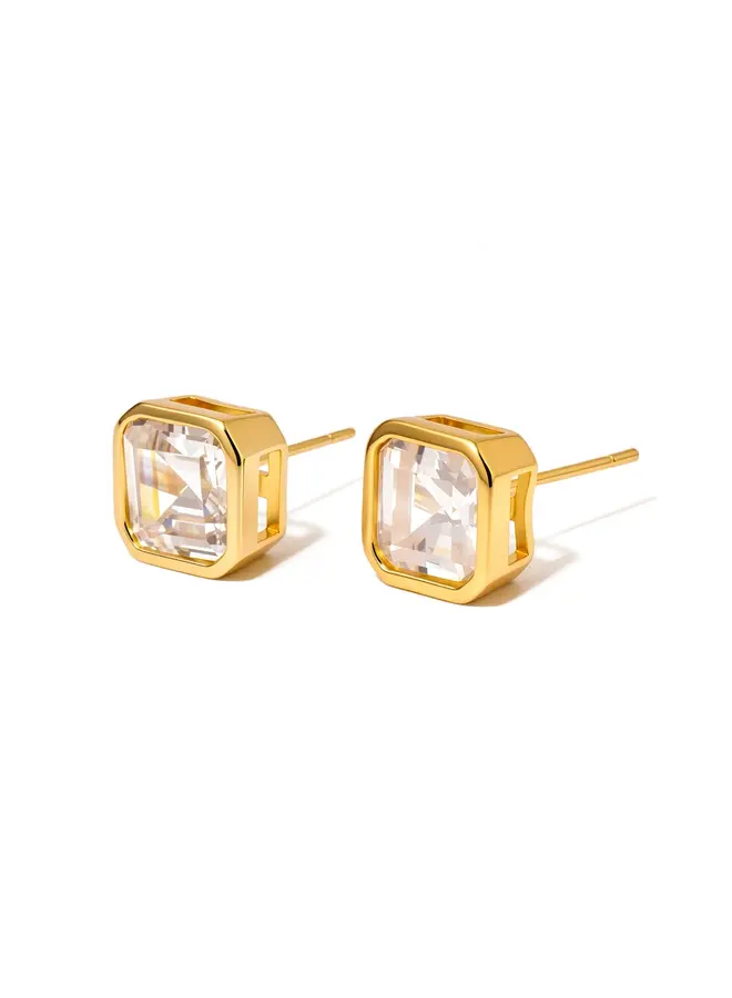 Bezel Diamond Stud Earrings - Waterproof