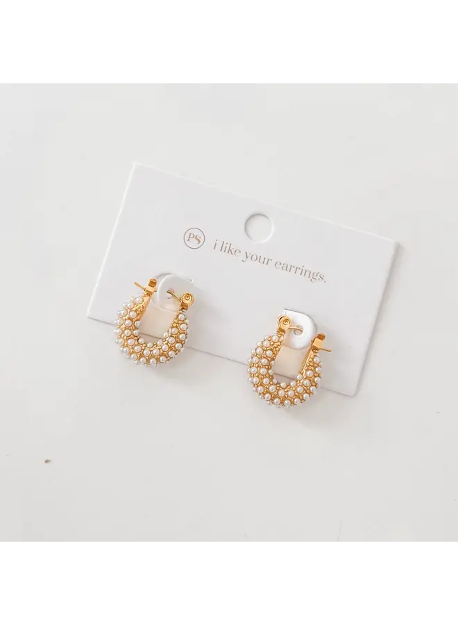 Hailey Huggie Pearl Earrings