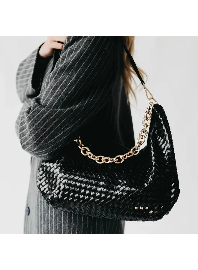 Sienna Slouchy Woven Shoulder Bag - Black