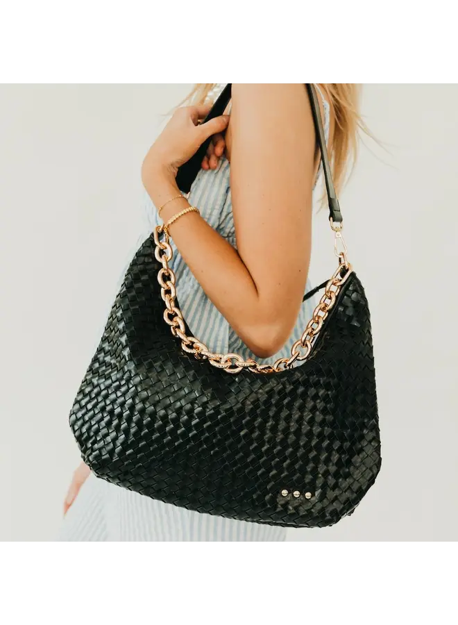 Sienna Slouchy Woven Shoulder Bag - Black
