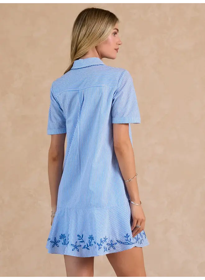Stripe Embroidered Mini Shirt Dress