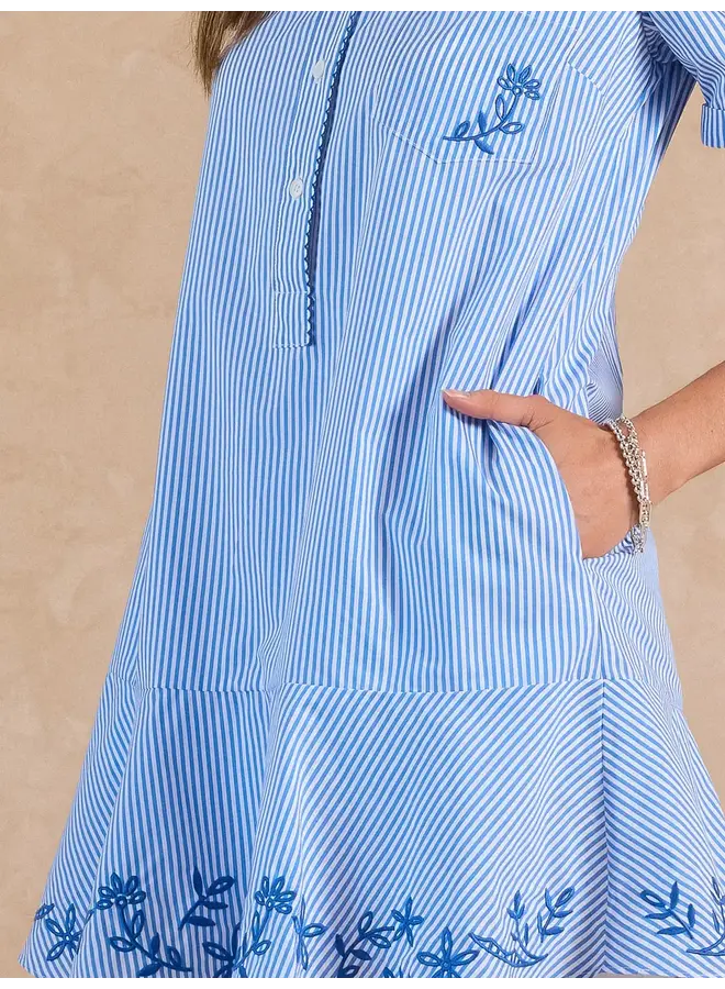 Stripe Embroidered Mini Shirt Dress