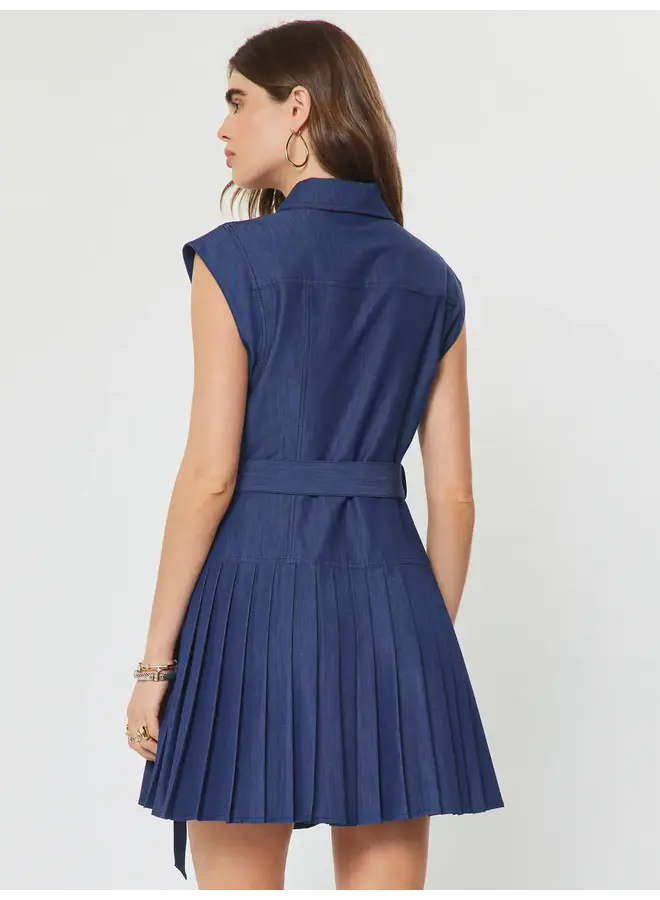 Denim Button Down Pleated Mini Dress -
