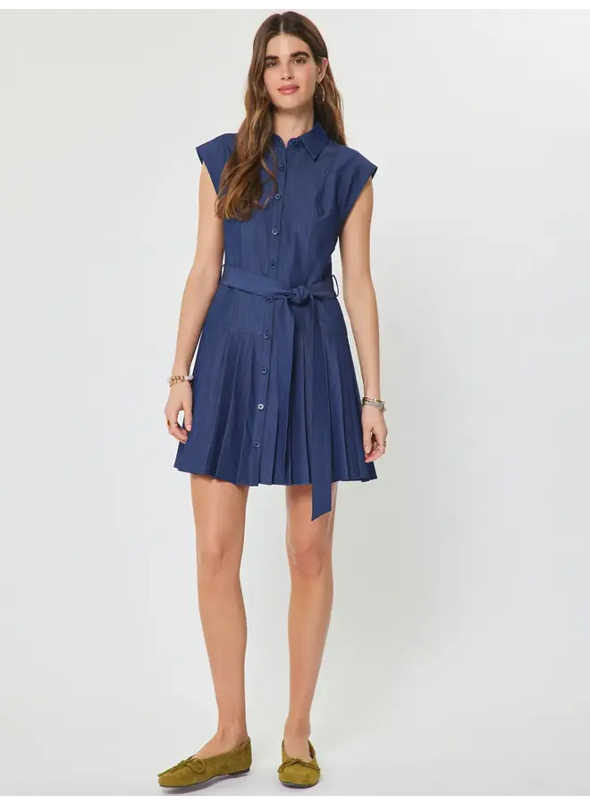 Denim Button Down Pleated Mini Dress -